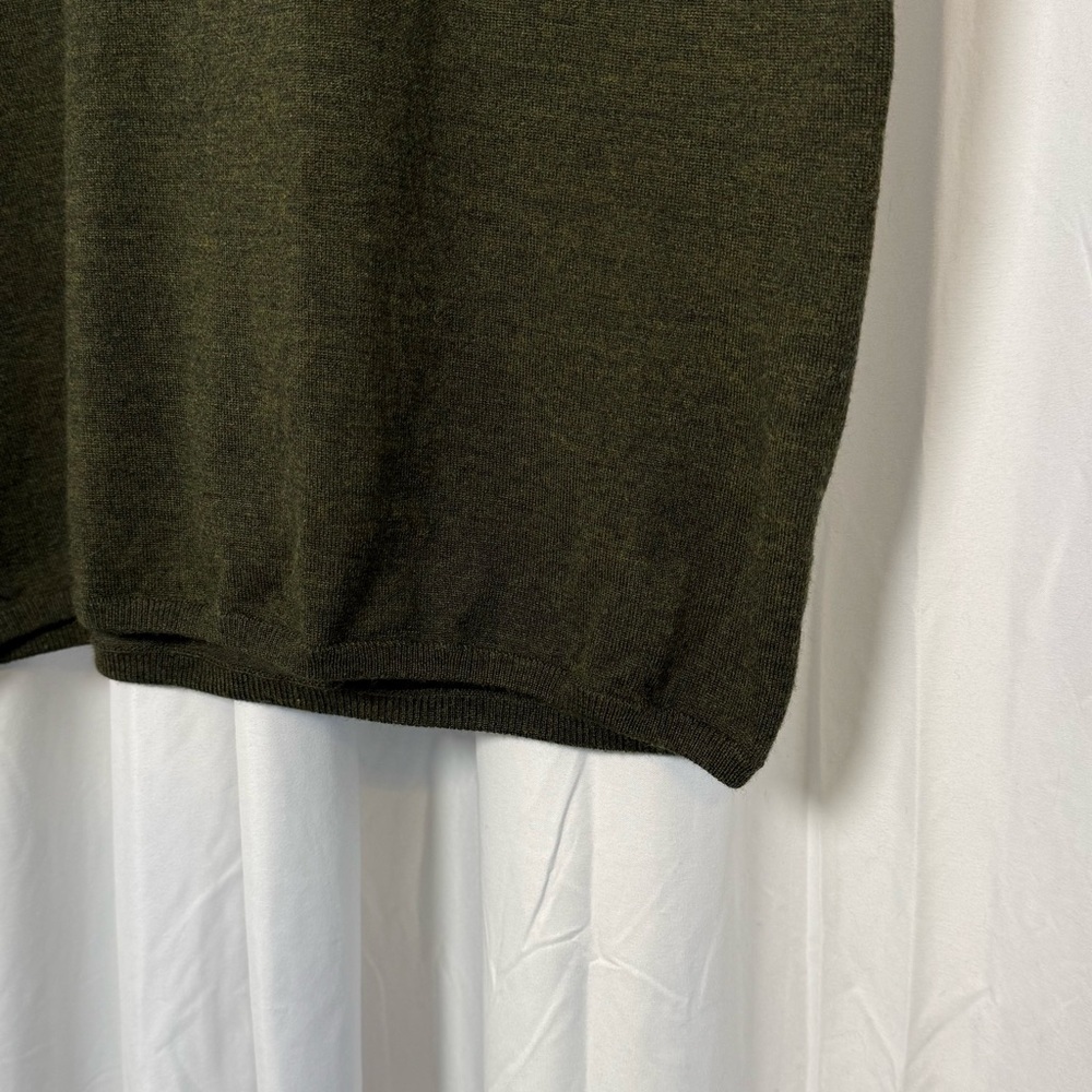 Talbots Olive Green Ribbed Knit Dress Wool Blend V Neck Short Sleeve Small - Picture 8 of 14